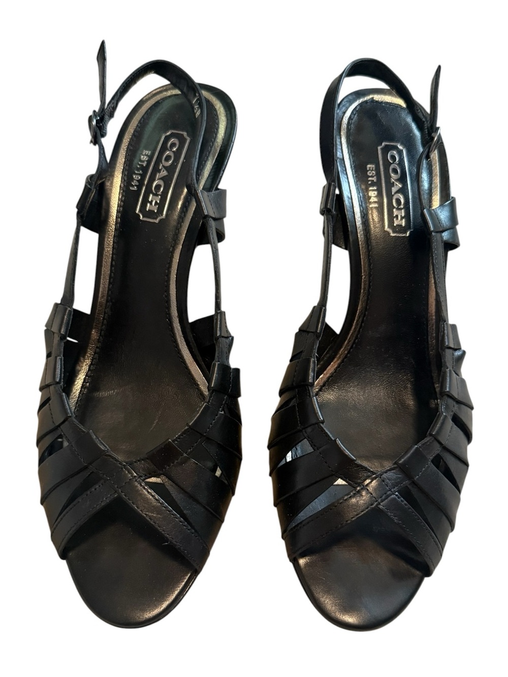 Vintage Y2K Coach Q 034 Leah Leather Sling Backs Made in Italy Size 7.5, Black